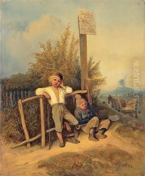 Knaben Bei Der Rast Oil Painting by Theodor (Fried. Wilhelm Heinrich Th.) Hosemann