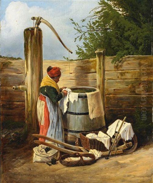 Wascherin Am Zuber Oil Painting by Theodor (Fried. Wilhelm Heinrich Th.) Hosemann