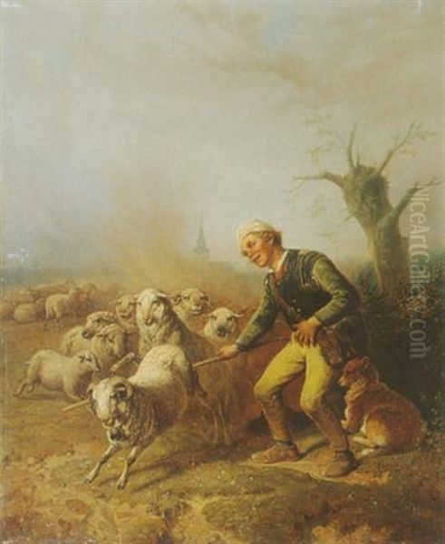 Der Vergnugte Schafhirte Oil Painting by Theodor (Fried. Wilhelm Heinrich Th.) Hosemann