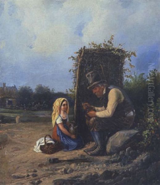 Grosvater Und Enkelin Auf Dem Feld by Theodor (Fried. Wilhelm Heinrich Th.) Hosemann