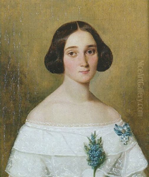 Bildnis Einer Jungen Frau, Ehrendame Des Bayerischen Theresienordens Oil Painting by Theodor (Fried. Wilhelm Heinrich Th.) Hosemann