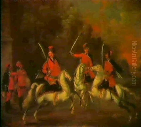 Preussische Husarenoffiziere Unter Konig          Friedrich Wilhelm I., Berlin 1738 Oil Painting by Christian Friedrich Hosenfelder