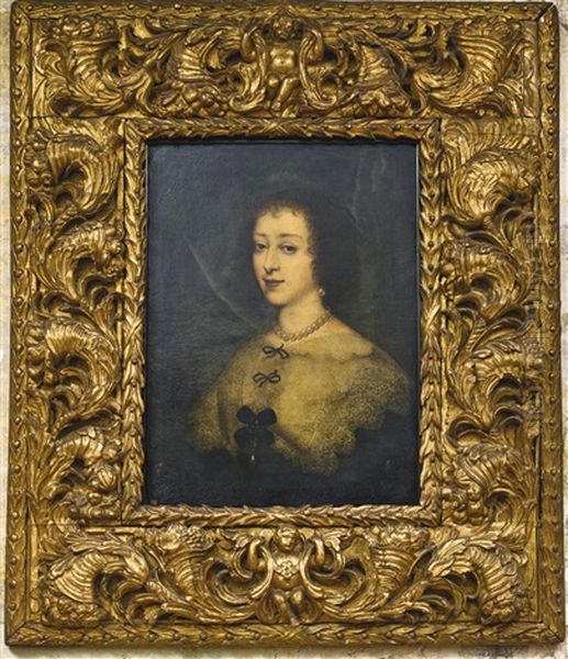 Portrait Of Queen Henrietta Maria (1609 - 1669) Oil Painting by John Hoskins the Elder