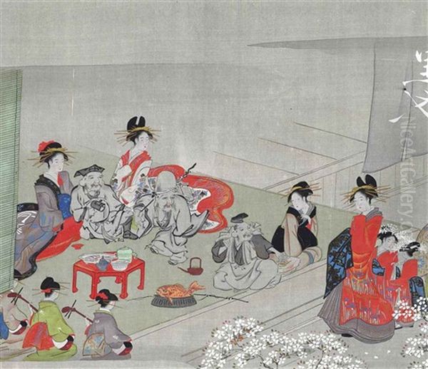 Gods Of Happiness Visiting The Yoshiwara by Eishi Hosoda