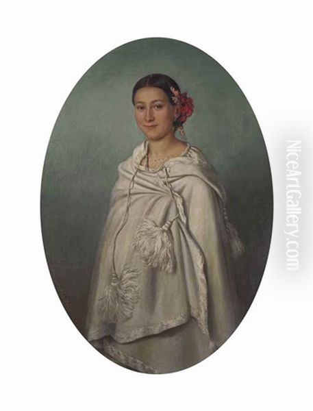 Jeune Femme Au Chale Blanc Oil Painting by Edouard Jean Marie Hostein