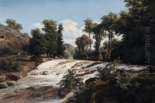 Paysage A La Chute D'eau En Ardeche Oil Painting by Edouard Jean Marie Hostein