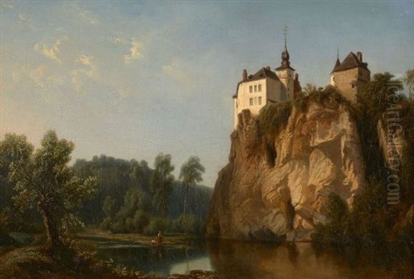 Chateau De Walzin Pres De Dinant En Belgique Oil Painting by Edouard Jean Marie Hostein