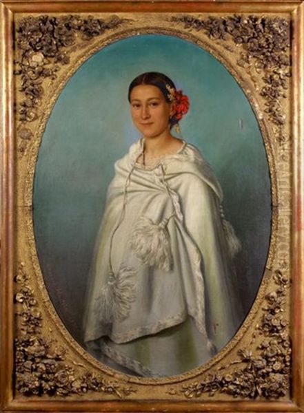 Jeune Femme Au Chale Blanc Oil Painting by Edouard Jean Marie Hostein