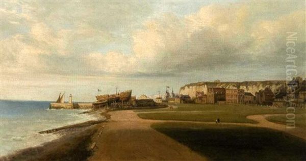 Vue Du Port Et La Ville De Dieppe Oil Painting by Edouard Jean Marie Hostein