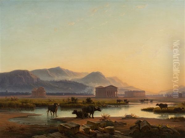 Paestum Oil Painting by Edmund Hottenroth