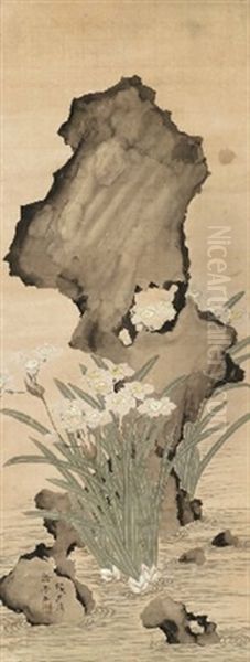 Narcissus And Rock Oil Painting by  Hou Fangyu