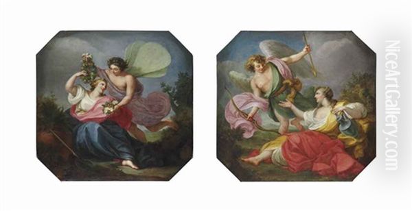 Flora And Zephyr (+ Cupid And Psyche; Pair) Oil Painting by Michel-Ange Houasse