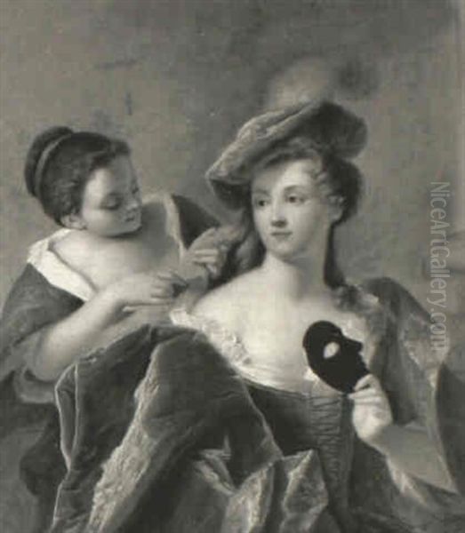 Jeune Femme Et Sa Servante En Tenue De Carnaval Oil Painting by Michel-Ange Houasse