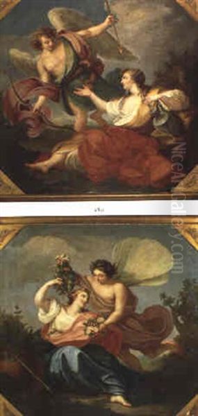 Flora And Zephyr  Cupid And Psyche Oil Painting by Michel-Ange Houasse