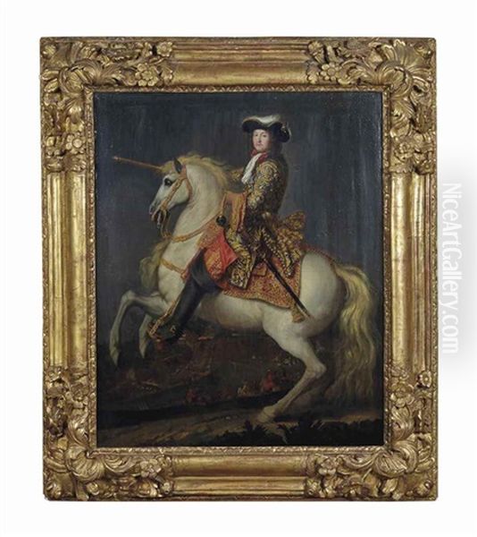 Portrait Equestre De Louis Xiv (1638-1715) Oil Painting by Rene Antoine Houasse