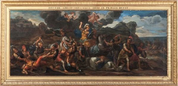 Le Combat D'hector Contre Ajax Oil Painting by Rene Antoine Houasse