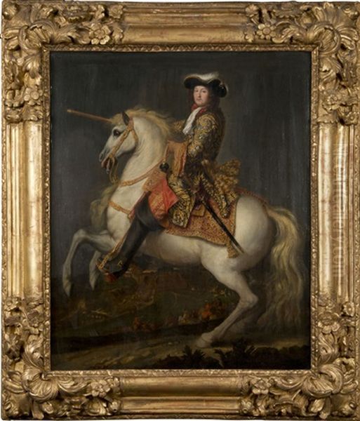 Louis Xiv, Roi De France Et De Navarre, A Cheval Oil Painting by Rene Antoine Houasse