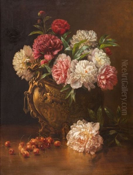 Still Life With Flowers (1893) Oil Painting by Henri Houben