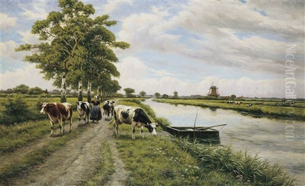 River View With Cowgirl Oil Painting by Henri Houben