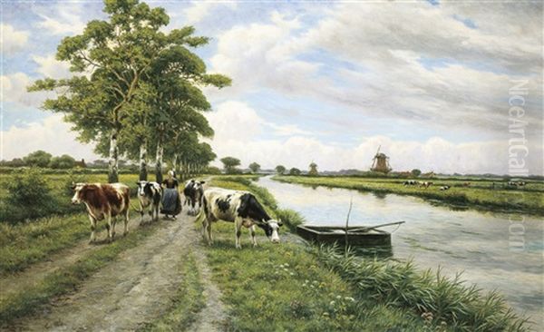 Vachere Le Long Du Fleuve Oil Painting by Henri Houben