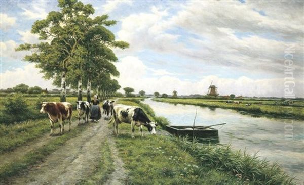 Vue De Riviere Avec Vachere Oil Painting by Henri Houben