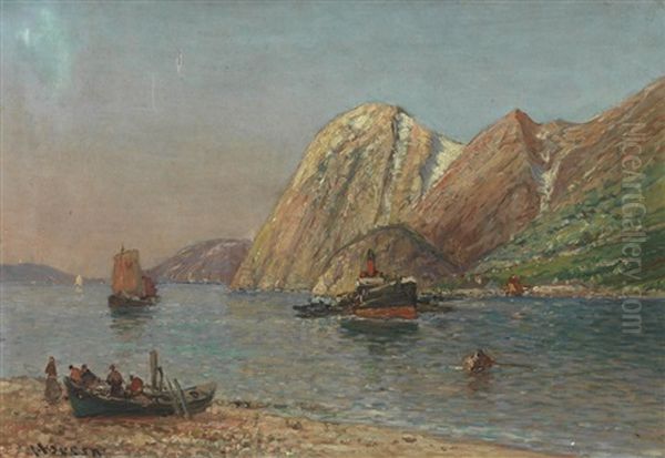 Bateaux Dans Les Fjords Oil Painting by Henri Houben