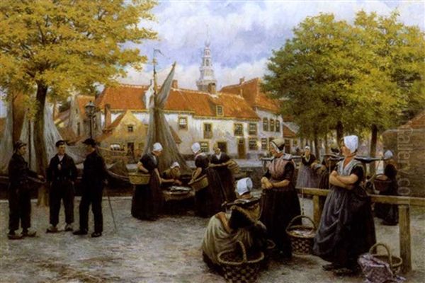 Visleursters Op De Kade Te Vlissingen Oil Painting by Henri Houben