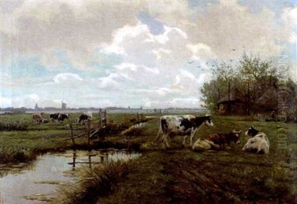 Landschap Met Koeien Oil Painting by Henri Houben