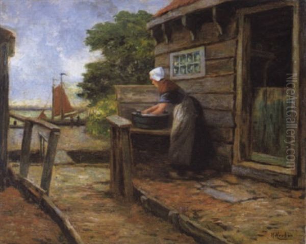 Wassende Vrouw In Zeeland Oil Painting by Henri Houben