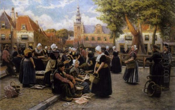 Markttafereel Met Visverkopers Op Walcheren Oil Painting by Henri Houben