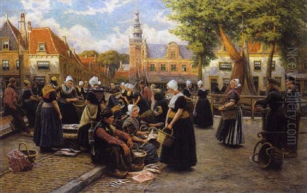 Marktafereel Met Visverkopers Op Walcheren Oil Painting by Henri Houben