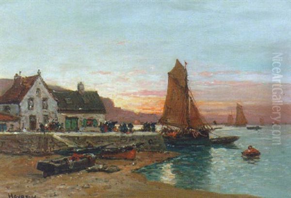 Fishing Village At Dusk Oil Painting by Henri Houben