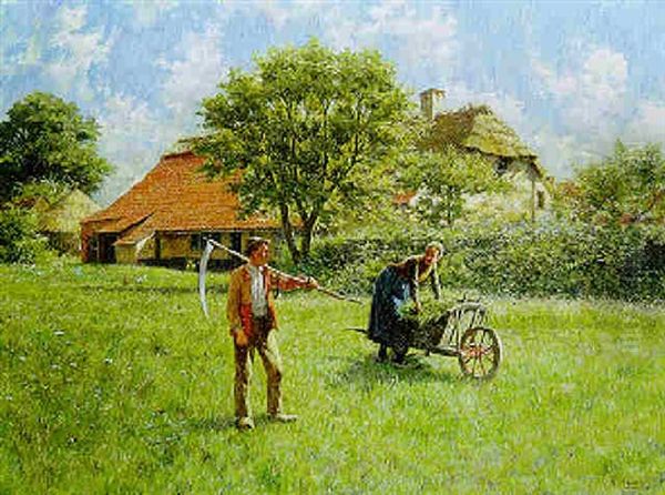 Devant La Ferme Oil Painting by Henri Houben