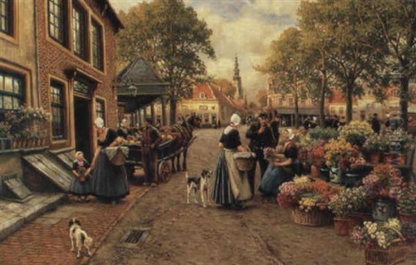 Bloemenmarkt Oil Painting by Henri Houben