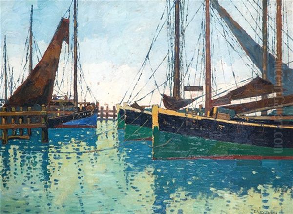 Vissershaven Oil Painting by Eduard Houbolt