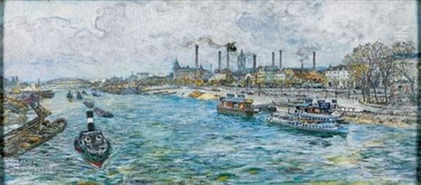 Vue Du Pont De Bercy A Paris Oil Painting by Frederic Anat. Houbon