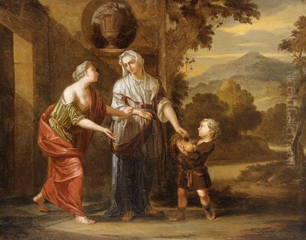 Rahel Bittet Ihre Schwester Lea Die Gesammelten Alraunen Oil Painting by Arnold Houbraken