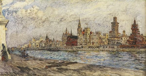 Vue Des Pavillons Etrangers De L'exposition Universelle De Paris En 1900 Oil Painting by Frederic Anatole Houbron