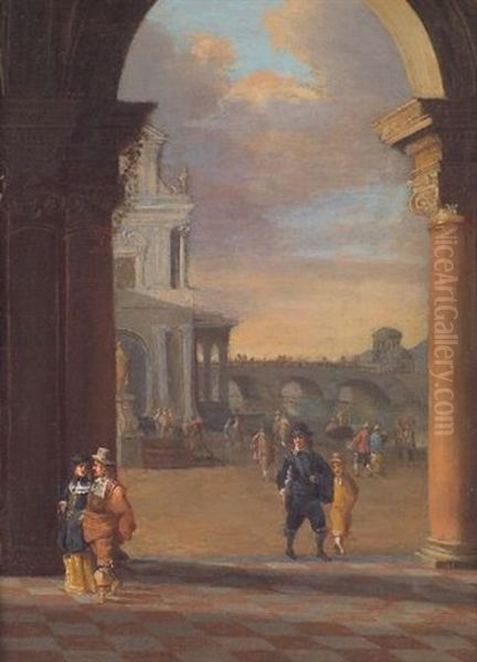 Architekturcapriccio Mit Flanierendem Paar Oil Painting by Gerard Houckgeest