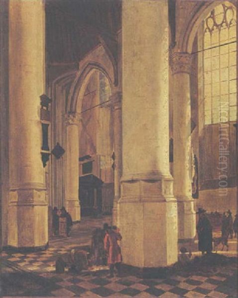 Deflt - The Interior Of The Oude Kerk With The Romb Of Piet Hein Oil Painting by Gerard Houckgeest