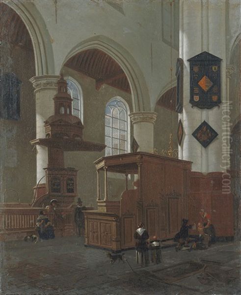 Kircheninterieur Der Oude Kerk, Delft Oil Painting by Gerrit Houckgeest