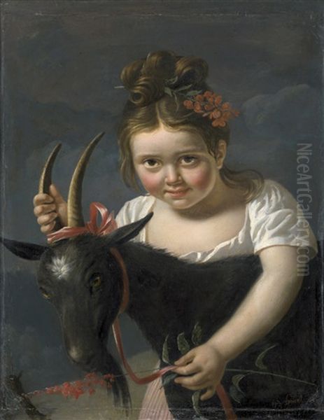 Die Kleine Ziegenhirtin Oil Painting by Jean Benjamin Houel