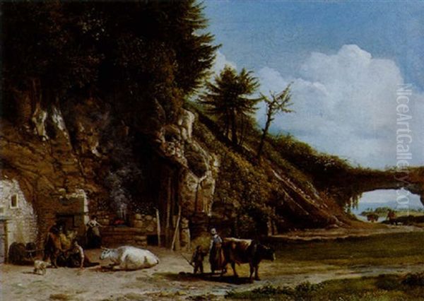 Scene Paysanne Oil Painting by Jean Pierre Louis Houel