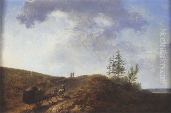 Paysage Avec Carriole Et Voyageurs A Pied Oil Painting by Jean Pierre Louis Houel