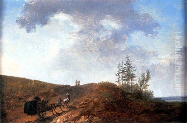 Paysage Avec Carriole Et Voyageurs A Pieds Oil Painting by Jean Pierre Louis Houel