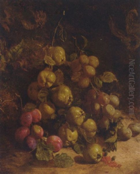 Pears And Plums On A Mossy Bank Oil Painting by William Hough