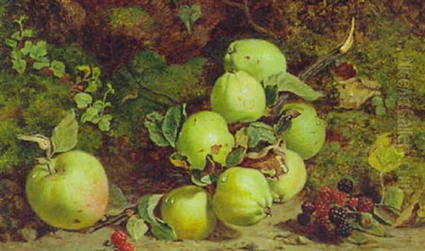 Apples And Raspberries On A Mossy Bank Oil Painting by William Hough