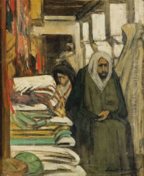 Souk Aux Tissus, Maroc Oil Painting by Lucien Hourtal