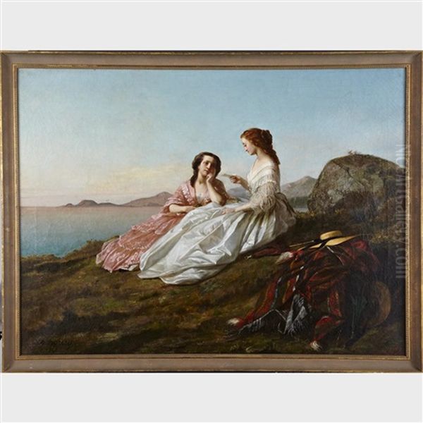 Napoleon's Mistress With Handmaiden Oil Painting by Charles-Borromee-Antoine Houry