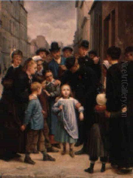 La Petite Fille Perdue Dans Paris Oil Painting by Charles Housez